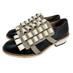 Gorman Women's Designer Frilly Ruffle Leather Shoes Blue Grey & White Size 39